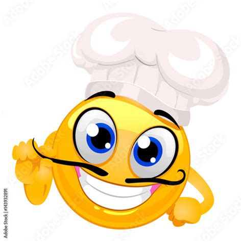 Vector Illustration Of Smiley Emoticon As Chef With Mustache Buy This