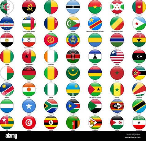 Set Of Flags Of All African Countries Glossy Round Style Stock Vector