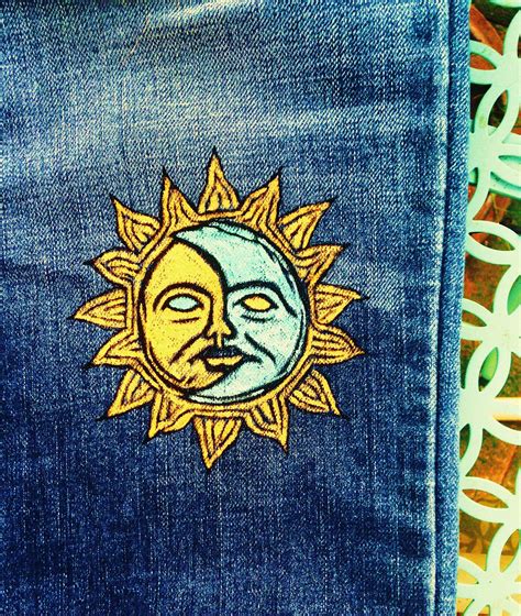 Sun And Moon Hand Painted On Denim Jeans By Bleudoor On Instagram