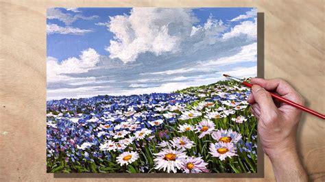 Acrylic Painting Daisy Meadow Landscape YouTube