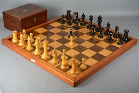 Antique Chessmen By Jaques London Circa 1853 And Board By Jaques London