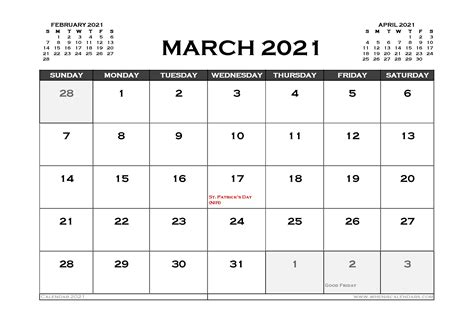Printable March 2021 Calendar Uk