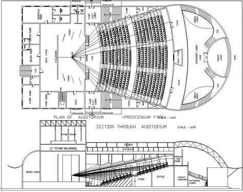 Section Through Auditorium Plan And Section Autocad File Cadbull