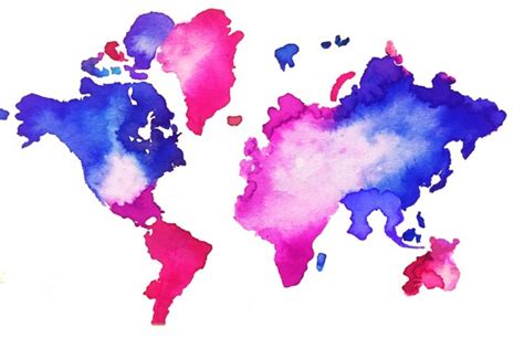 World Map Watercolor Art Pinkandblue