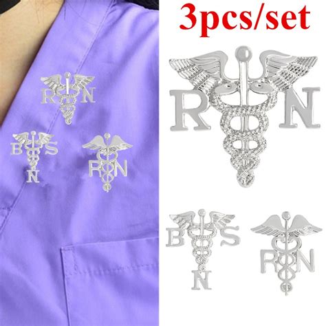 Registered Nurse Rn Round Emblem Pin Brooch Caduceus Pin Set 3pcs Freeship 880583190417 Ebay