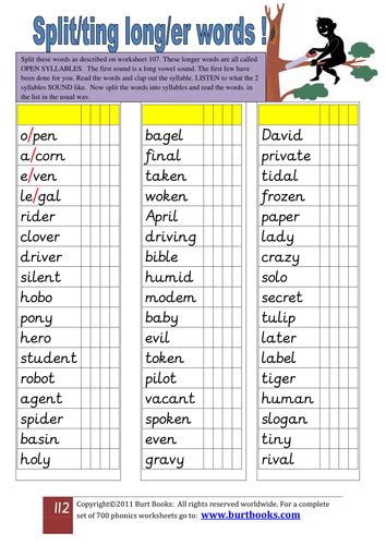 Subtract 1 for each silent vowel in the word. PHONICS Splitting longer words into syllables 2 by coreenburt | Teaching Resources
