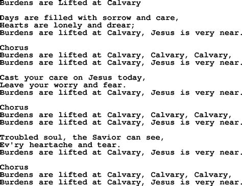 Baptist Hymnal Christian Song Burdens Are Lifted At Calvary Lyrics