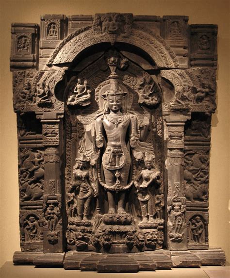 Vishnu With His Consorts Lakshmi And Sarasvati India Bihar Or West