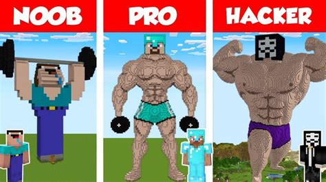 Minecraft NOOB Vs PRO Vs HACKER BODYBUILDER STATUE HOUSE BUILD