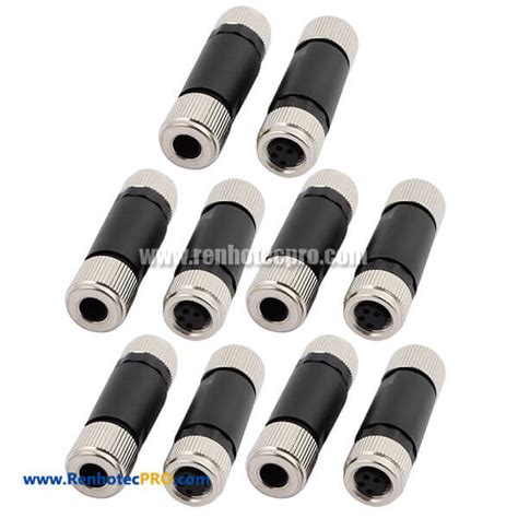 M8 4 Pin Female Plug Connector 8mm Screw Termination Wireable Connector