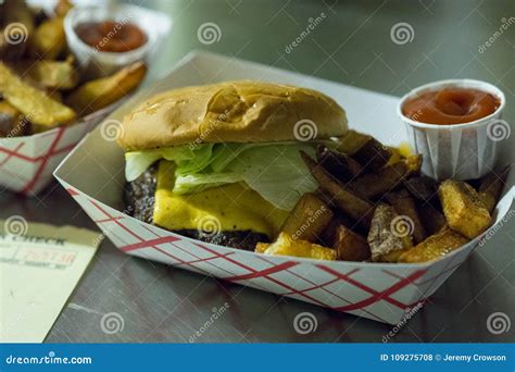 Cheeseburger And Fries To Go Stock Photo Image Of Food Paper 109275708