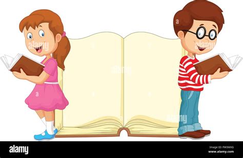 Cartoon Kids Reading Book Stock Vector Image And Art Alamy