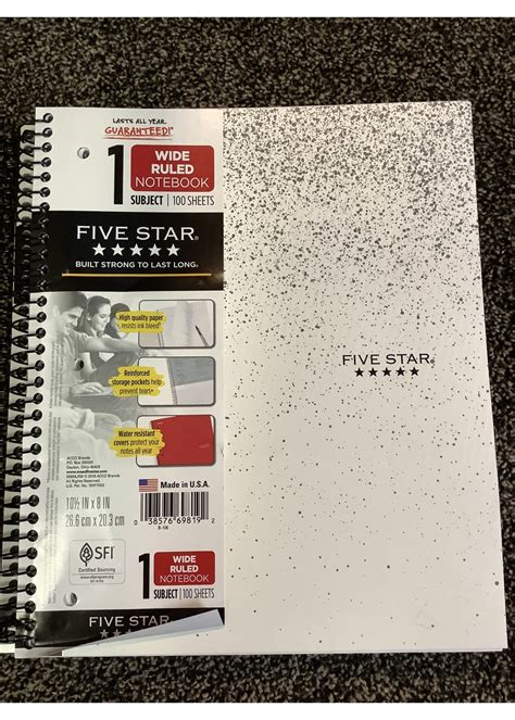 Five Star 1 Subject Wide Ruled Spiral Notebook Bluewhiteasst Colors