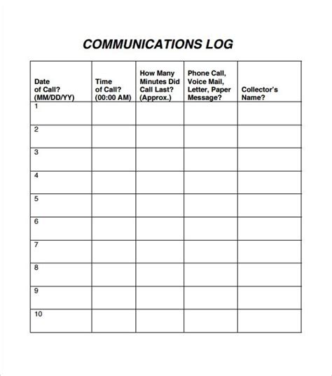 Communication Log Templates 2 Free Printable Word And Excel Formats