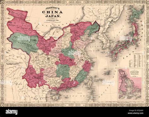 1868 Map Of China And Japan Showing Provincial Boundaries Stock Photo