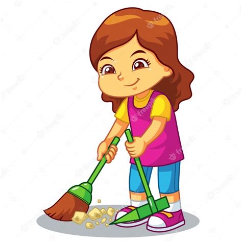 Premium Vector Girl Clean Up Garbage With Broom And Dust Pan