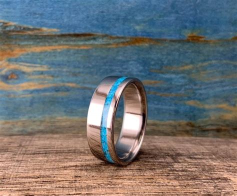 Mens Turquoise Ring Turquoise Wedding Ring Titanium Ring Etsy
