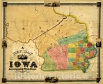 Historic 1845 Map - A New map of Iowa : accompanied with Notes by W ...