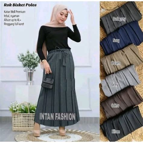 Jual Rok Kerja Rempel Wanita Rok Plisket Semi Wol Rok Terda Skirt