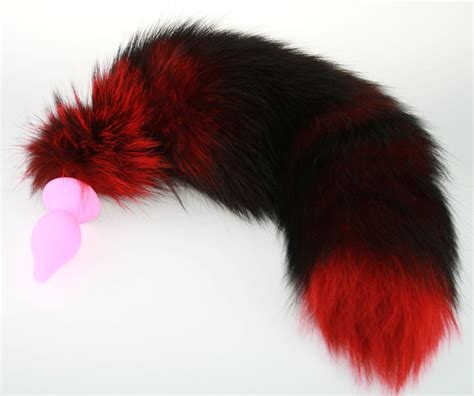 xl real fur red and black fox tail with silicone plug mature fox