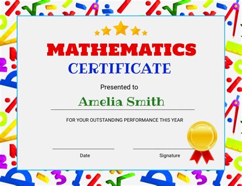 Math Award Certificate Template Postermywall