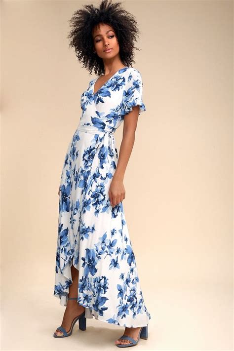 Floral Of The Story Blue And White Floral Print Wrap Maxi Dress Maxi Wrap Dress White Floral