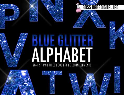 Blue Glitter Alphabet Clipart Blue Glitter Alphabet Design Etsy In