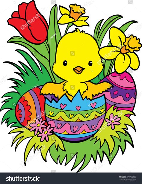 Coloring Happy Easter Cartoon Chick Easter Stock Vector Royalty Free
