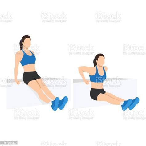 Woman Doing Tricep Dips Exercise Flat Vector Illustration Isolated On White Background