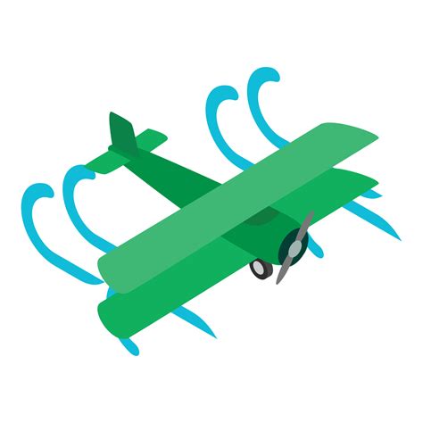 Biplane Icon Isometric Vector Green Single Rotor Biplane Flying In Air