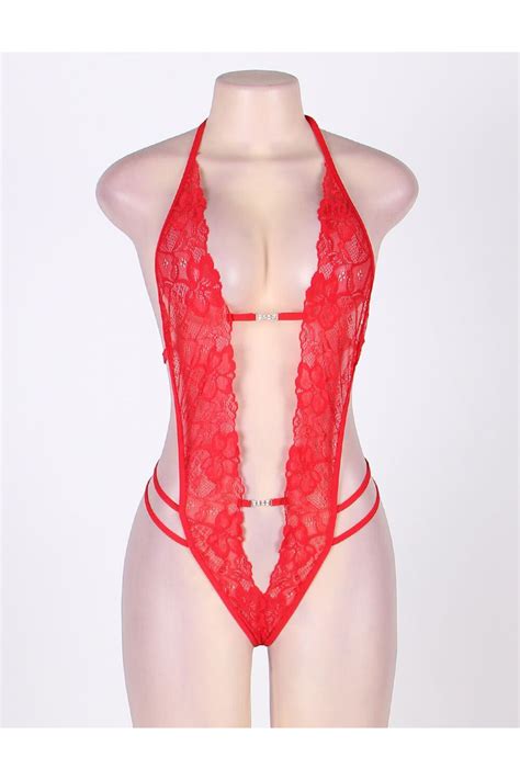 red embellished crotchless lace teddy teddy purediva