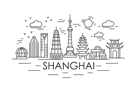 Premium Vector Shanghai Lineart Illustration China Holiday Travel