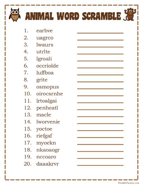 Try our fun, free, challenging educational games for high school. Printable Animals Word Scramble Game