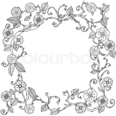 Uncoloured Black And White Flowers Frame For Adult Coloring Book In