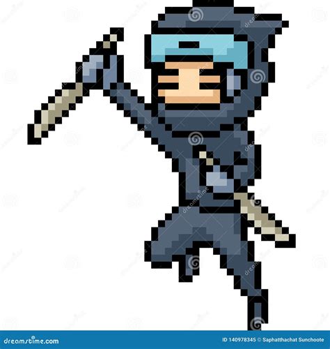 Pixel Art Ninja Character Cute Cartoon Mascot Logo Icon Illustration
