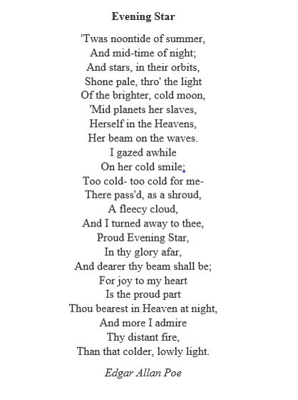 Evening Star By Edgar Allan Poe Definitely One Of My Favourite Poems