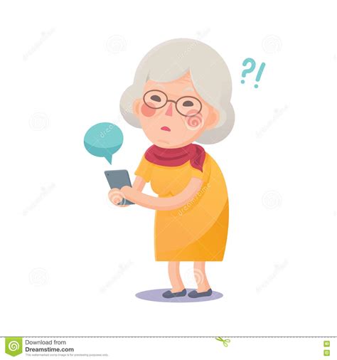Confused Grandma Using Smart Phone Stock Vector