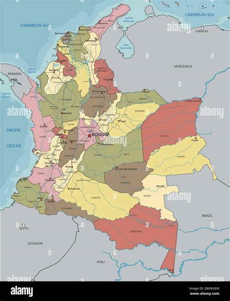 Colombia Mapa Político Altamente Detallado Y Editable Con Etiquetado