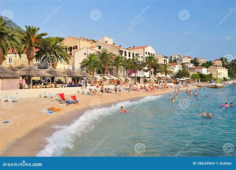 Amazing Beach Of Podgora With People Croatia Editorial Stock Image