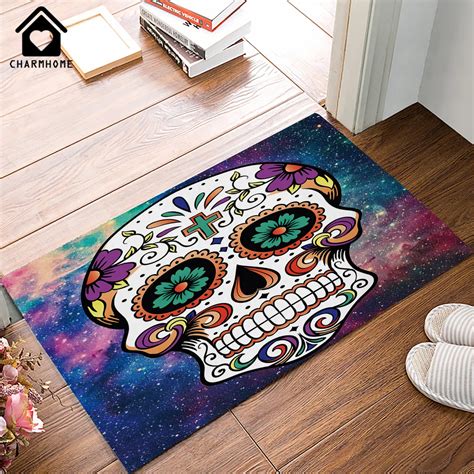 Charmhome Custom Galaxy Nebula Cool Floral Sugar Skull Art Doormat