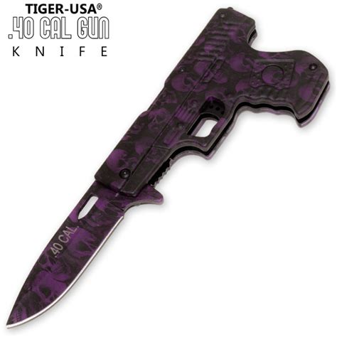 40 Cal Trigger Assisted Knife Purple Skull
