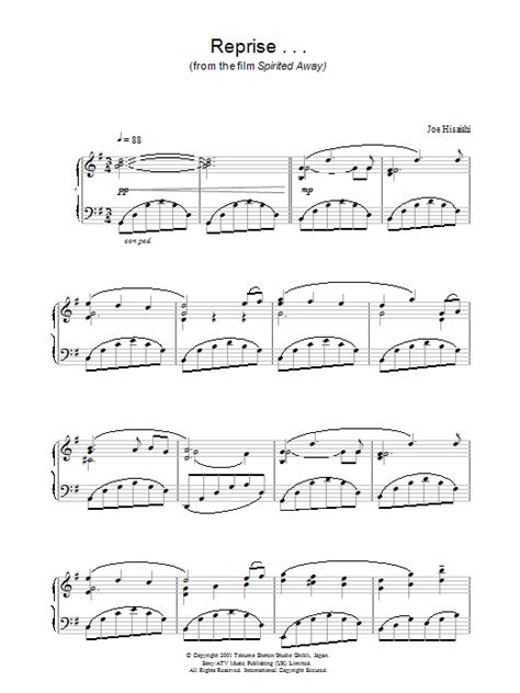 Reprise From Spirited Away Sheet Music Joe Hisaishi Piano Solo