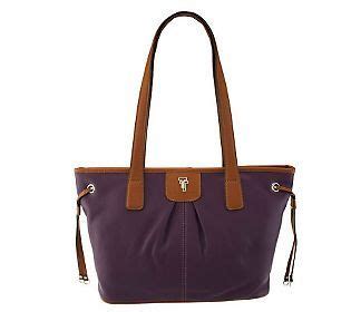 Tignanello Pebble Leather Zip Top Tote With Tassels Contrast Trim