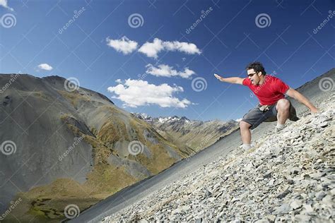 Man Sliding Down Scree Field Stock Image Image Of Rural Enjoyment
