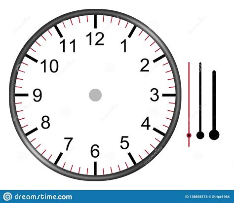 Clock Illustration Face With Numbers Hour Minute And Second Hands ...
