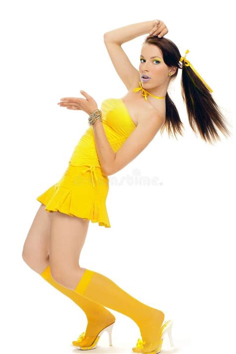 Sex Girl In A Yellow Dress Stock Image Image Of Fashion 10830603