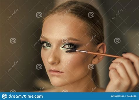 Woman Apply Mascara Makeup On Eyelashes Look Woman Use