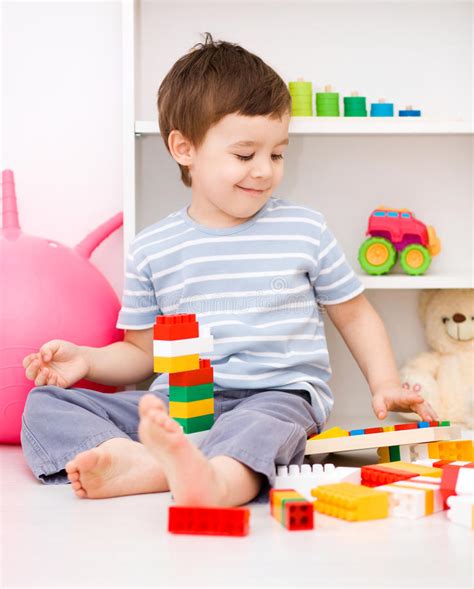 Boy Is Playing With Building Blocks Stock Image Image Of Portrait