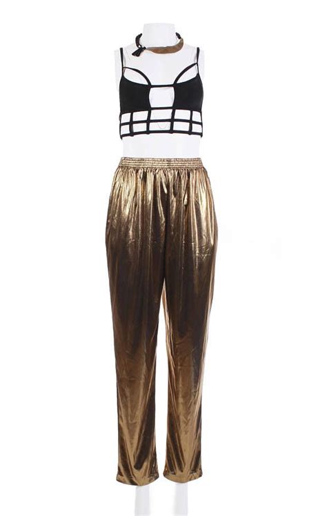High Waisted Pants Gold Metallic Pants Shiny Pants Gold
