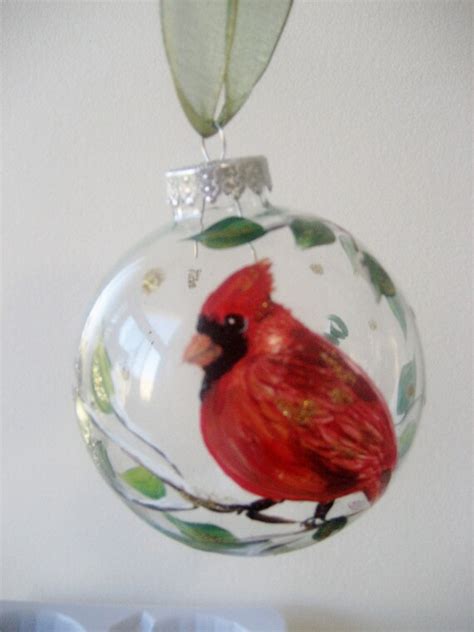 Items Similar To Red Cardinal Bird Christmas Ornament Handpainted Glass On Etsy